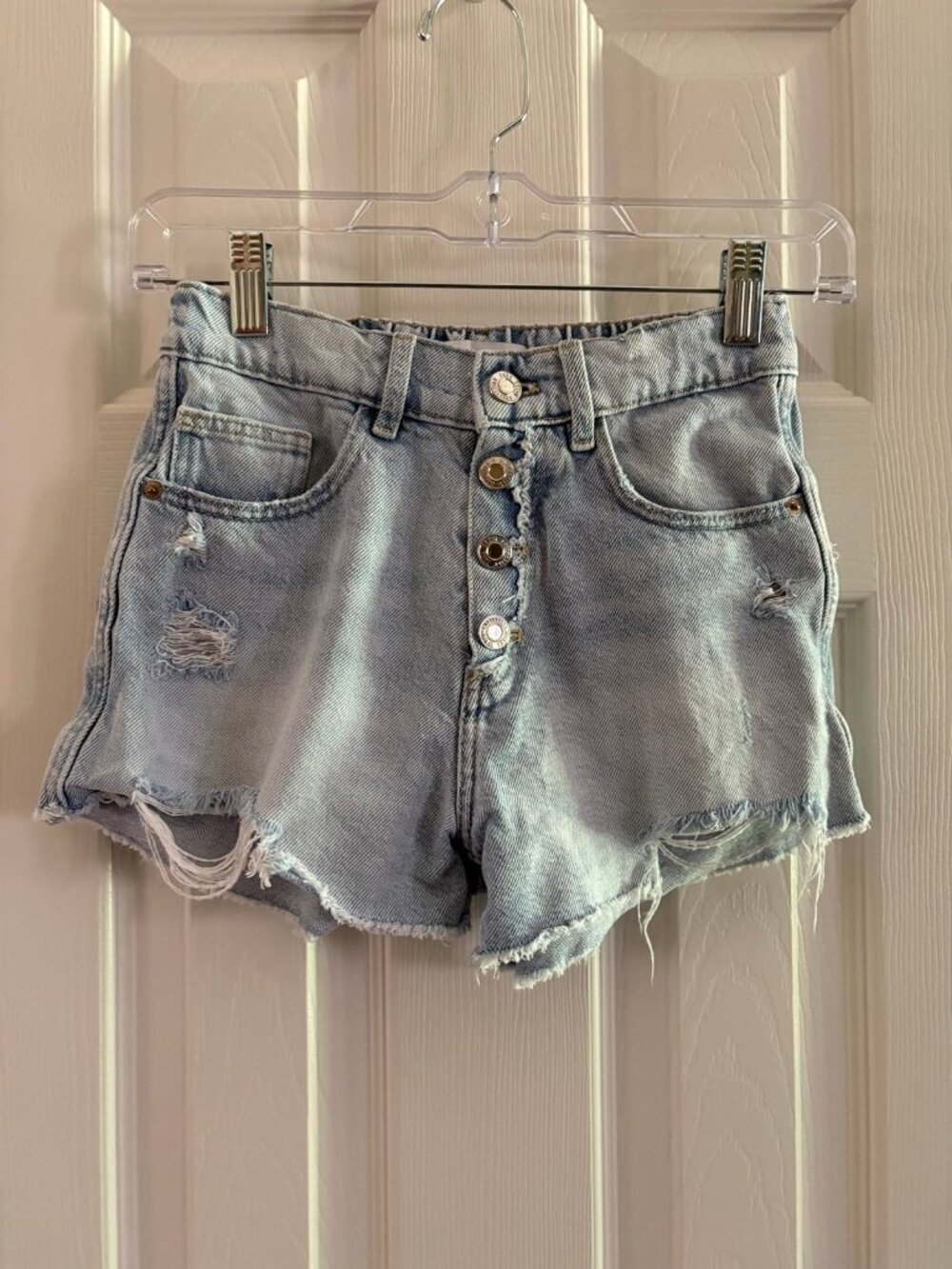 Zara Distressed Denim High Waisted Button Fly Shorts Girls 11-12 Years